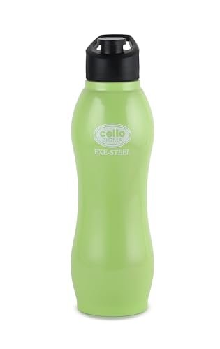 Cello Zigma Exe Single Walled Stainless Steel Flask, 1000ml, Green | Leak Proof & BPA Free | Wide Mouth for Easy Sips | Flip Top Lid | Refrigerator Safe | Best for School, Yoga, College & Office