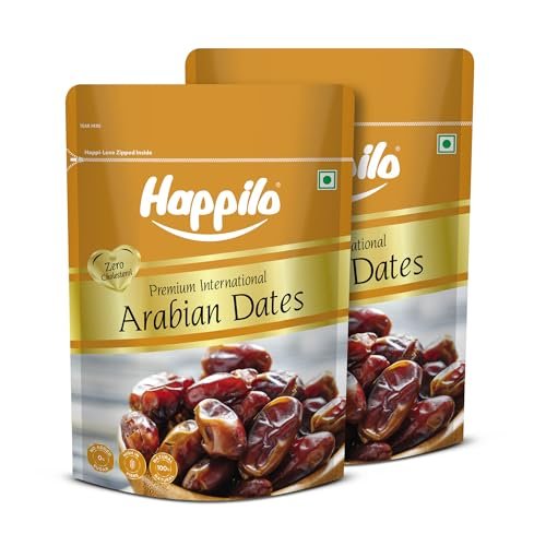 Happilo Premium International Arabian Dates 500g (Pack of 2), Dry Fruit for Weight Management, Soft Chewy Texture & Sweet Caramel Taste