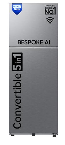 Samsung 330 L, 2 Star, Convertible 5-in-1, Digital Inverter, Frost Free Double Door, WiFi Enabled Bespoke AI Refrigerator (RT34DG5A2BSLHL, EZ clean Steel/Real Steel, Silver)