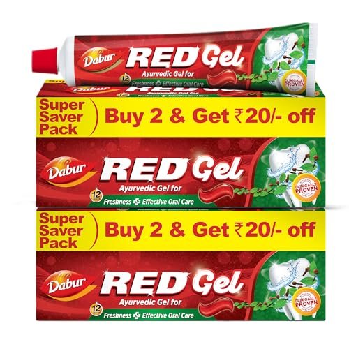 Dabur Red Gel Ayurvedic Toothpaste – 600g (150g x 4) | Reduction in Bad Breath, Plaque & Gingivitis | Freshness with Protection | For Healthy Gums & Effective Dental Care