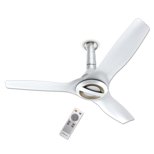 Bajaj Arioso Luxe 1200MM (48″) BLDC Ceiling Fans For Home | BEE 5 Stars Rated Energy Efficient | Aerodynamically Designed Blades | Adjustable Canopy | RF Remote | 2-Yr Warranty 【White & Nickel】