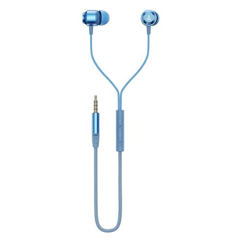 boAt Bassheads 162 V2 Wired Earphones with 10Mm Drivers, Metallic in Ear Earbuds, Integrated Controls, in-Line Microphone, Ergonomic Fit, Braided Cable & 3.5Mm Jack(Calm Blue)