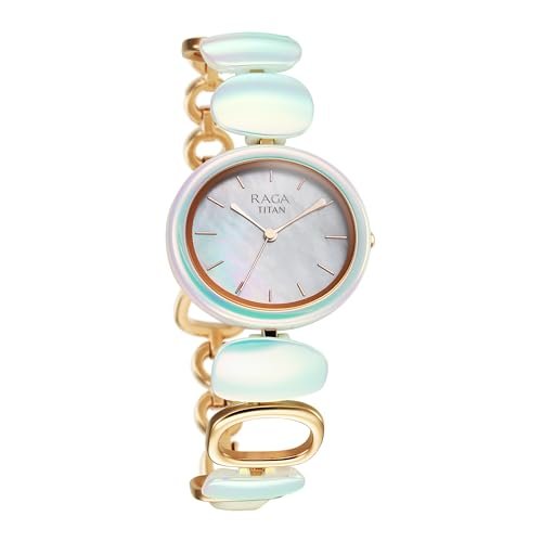 Titan Raga Ceramics Update Quartz Analog MOP Dial with Brass Strap Watch for Women