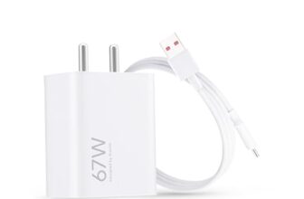 Mi Xiaomi Original 67W Fast Charger Combo/Rapid Charging with Qualcomm Quick Charge 3.0. Includes USB Type-C 6A Fast Charge Cable. Compatable with mobiles, laptops, and Power Banks (White)