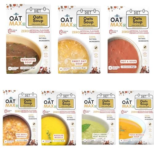 OATMAX OAT SOUP – ASSORTED – PACK OF 7 (40 GM EACH) PLANT BASED, 100% NATURAL INGREDIENTS, PRESERVATIVES FREE, HELPS WEIGHT LOSS/DIET (7)