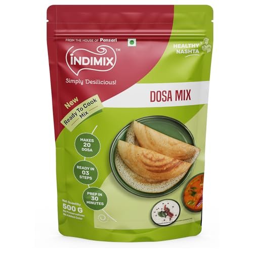 Indimix Instant Rice Dosa Breakfast Mix, Makes 20 per Pack, Pure Veg, South Indian Breakfast Mix, 500g