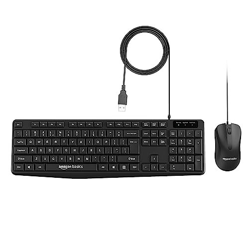 Amazon Basics Wired Keyboard and Mouse Combo l 1200 DPI l for Windows, Mac OS Computer