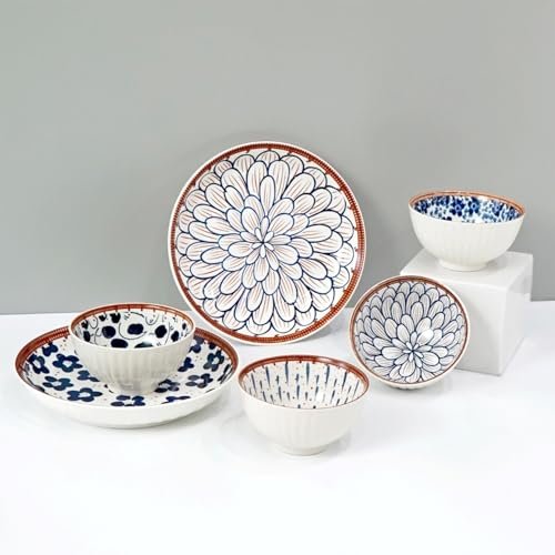 Amazon Brand – Solimo Ceramic Bowl with Plate, Set of 6 pcs Set (Bowl H 4B+2P) | Microwave & Dishwasher Safe| Bowls for Snacks, Fruits, Salad, Desserts | BPA & Lead-Free Bowls | 350ML, Burnt Sienna