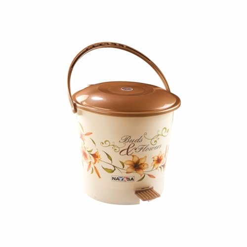 Nayasa Pedal Bin Deluxe- 6 Ltrs | Dustbin with Lid | Waste Bin with Handle | Use for Kitchen-Bathroom | Strong & Durable Plastic Dustbin | Brown