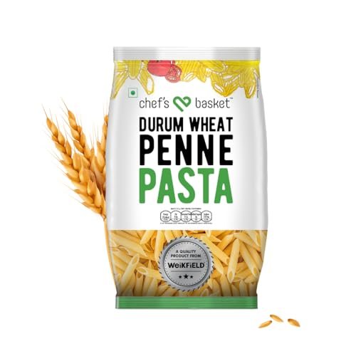 Chef’s Basket Penne Pasta | Made With 100% Durum Wheat Semolina | 100% Suji | No Maida | Rich in Protein & Fibre | 100% Vegetarian | Non-Sticky Healthy Pasta | 500 gm Pouch