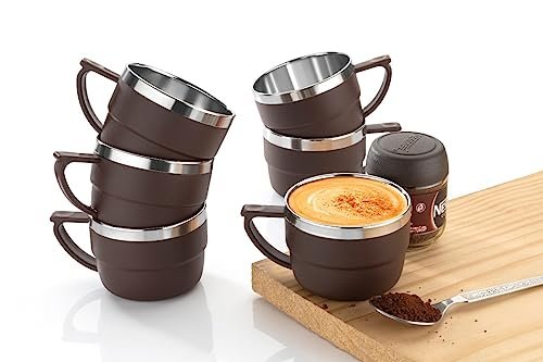 OLMARTT KITCHENWARE Tea & Coffee Cup Set, Unbreakable with Insulated Steel(Pack of 2,Brown)