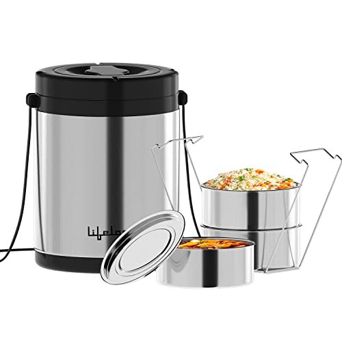 Lifelong 3 Container Inner Stainless Container Lunch Box | Set of 3, (250 ml Each), Steel | Carry-case with Strap | PU Insulated | BPA Free | Food Grade | Easy to Carry
