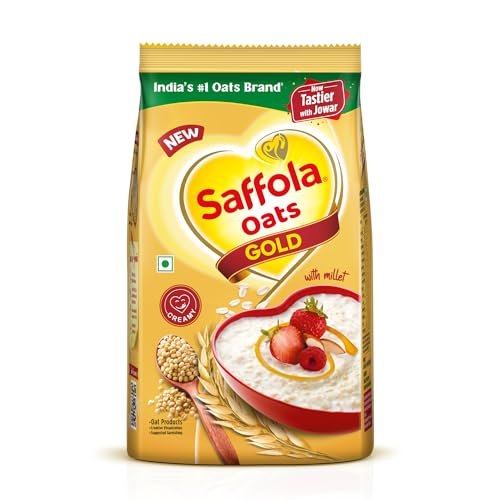 Saffola Oats Gold, Rolled Oats with Jowar Millet | 1500g | High Protein & Fibre | Healthy Cereal for weight loss