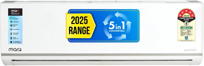 MarQ by Flipkart 2025 1.5 Ton 5 Star Split Inverter 5-in-1 Convertible with Turbo Cool Technology AC  – White(155IPG25WQ, Copper Condenser)