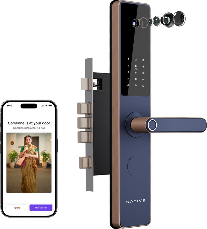 NATIVE By Urban Company Lock Pro with Camera Unlock & Doorbell Connect | 7-Way Unlock |Free Installation Smart Door Lock(Blue)