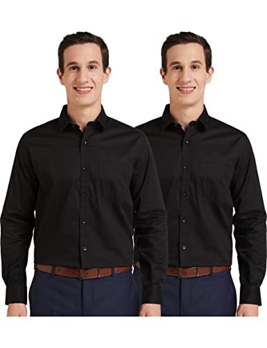 Amazon Brand – Symbol Men’s Solid Regular Formal Shirt (Pack of 2) (SS20-SYM-FS-01_EPP-1B_Black 40)