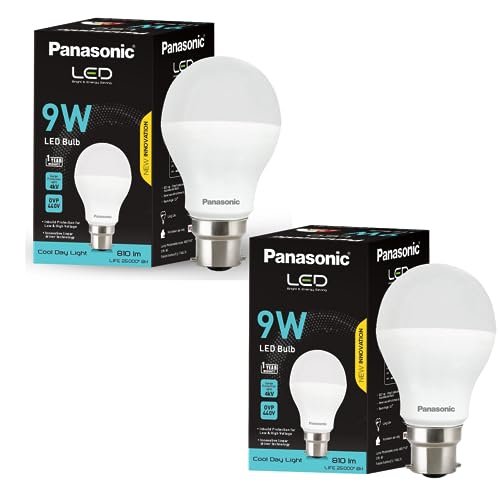 Panasonic 9 Watt LED Bulb, B22 Base 9W Light For Home, 25000+ BH with 1 Year Warranty, 6500K Cool Day (Pack of 2)
