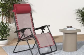 Amazon Basics Outdoor Textilene Adjustable Zero Gravity Folding Reclining Lounge Chair with Pillow (Red) | Alloy Steel