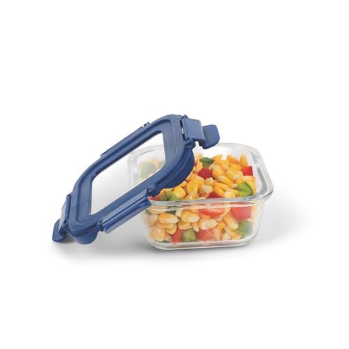 SignoraWare Secure N Store Borosilicate Glass Square Container | Airtight Seal | Microwave Safe | Reheating & Baking | Stylish & Practical | Great for Office, Travel & Outdoors (800ml | Clear)