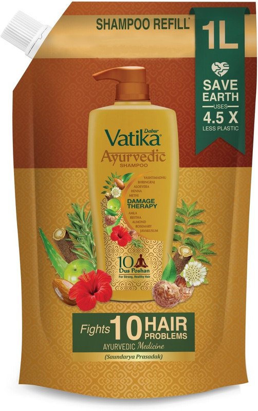 Dabur Ayurvedic Shampoo Refill Pouch | Up to 100% Damage Protection(1000 ml)