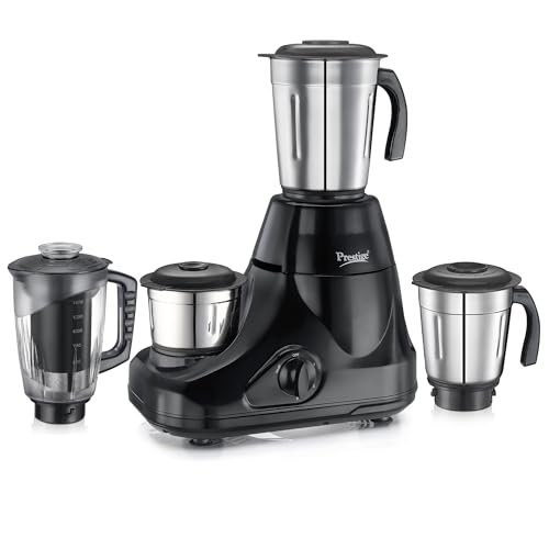 Prestige Iris Pro 750 Watts Mixer Grinder with 4 Jars (3 Stainless Steel Jars + 1 Juicer Jar)|4 Super-Efficient Stainless Blades |Jar Storage Space Sturdy Handles |2 Years Warranty |Black