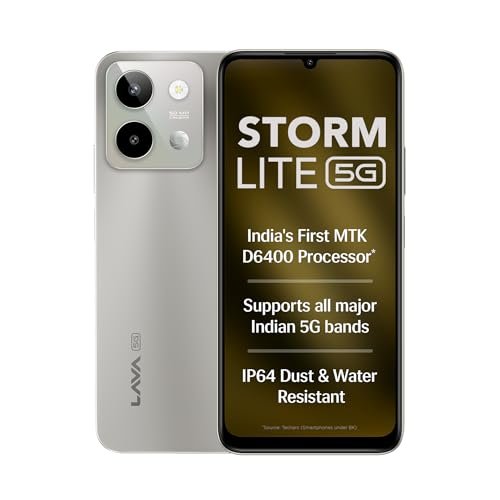 Lava Storm Lite 5G (Cosmic Titanium, 4+4*GB RAM, 128GB Storage) | India’s First MTK Dimensity 6400 Processor | 50MP AI Camera | IP64 Rated | 120 Hz Display | 5000 mAh Battery | Supports All 5G Bands