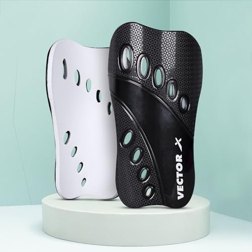 Vector X V2 Football Protection Shin Guard/Shinpad | Durable | Lightweight (L, Black)