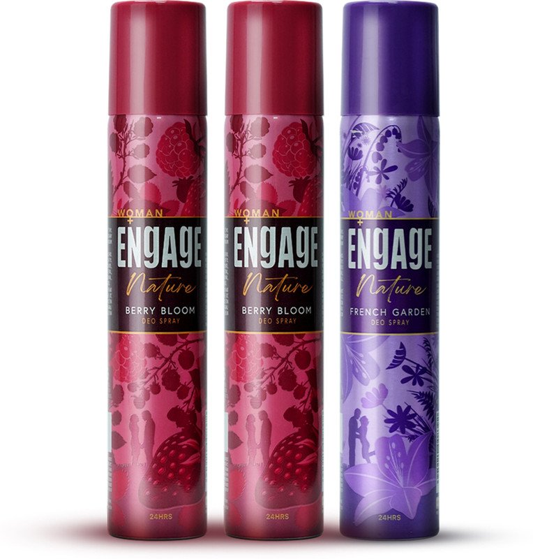 Engage Nature Deo: 2 Berry Bloom & 1 French Garden (150ml X 3) Deodorant Spray  –  For Women(450 ml, Pack of 3)