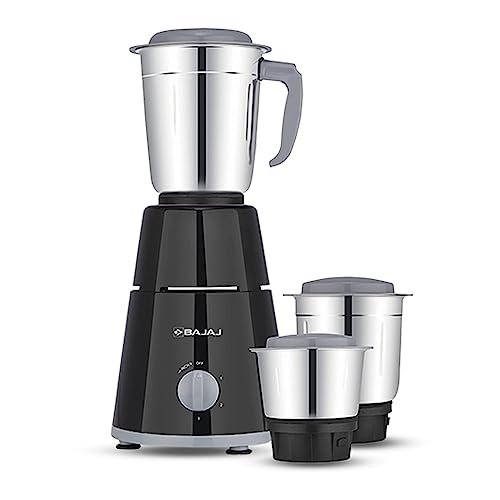 Bajaj GX-1 Mixer Grinder 500W | Superior Mixie For Kitchen | 2-In-1 For Dry Grinding | Blade Function With Titan Motor | 3 Stainless Steel Mixer Jars | 1 Year Product Warranty By Bajaj 【Black】