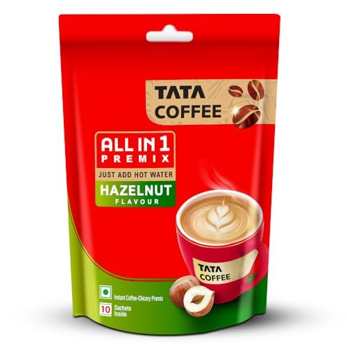 Tata Coffee All in 1 Premix, Hazelnut Flavour, Instant Coffee-Chicory Premix, Rich Aroma, Instant Coffee Sachets, Just Add Hot Water, 160g (10 Sachets x 16g)