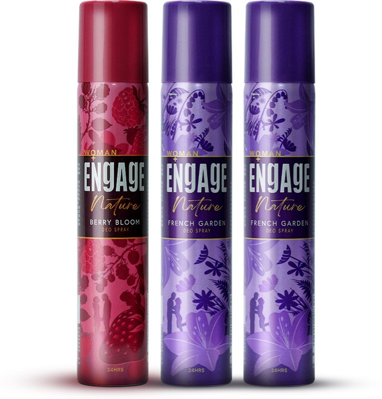 Engage Nature Deo: 2 French Garden & 1 Berry Bloom (150ml X 3) Deodorant Spray  –  For Women(450 ml, Pack of 3)