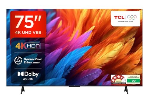 TCL 189 cm (75 inches) Metallic Bezel-Less Series 4K Ultra HD Smart LED Google TV 75V6B (Black)