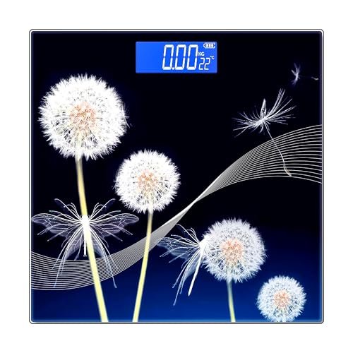 ANT Flora Dandelion Personal Digital Bathroom weighing scale for Human body Weight measurement with Wide LCD Display Thick Tampered Glass for Home & Gym with 30 Months Warranty – Black