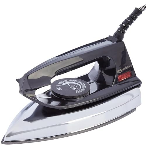amazon basics 750 Watt Dry Iron with Non-Stick Soleplate|Black, 750 watts, ceramic