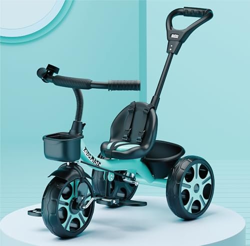 Kidsmate Junior Tricycle for Kids with Parental Control | Cycle for Kids 1-4 Years | Baby Cycle | Bicycle with Storage Basket, Cushion Seat and Seat Belt Carrying Capacity 30 Kgs (Sea Green)