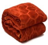 BENAVJI Mink Floral Embossed Super Soft AC Bed Velvet for Winter Blanket (Double, Rust)
