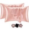 RORIAN Solid Satin Silk Pillow Covers Pack of 2 for Hair and Skin-with Satin Scrunchies |Satin Pillow Cover for Hair B and Skin|scrunchies for Women 3-Piece|Silk Pillow case (L)