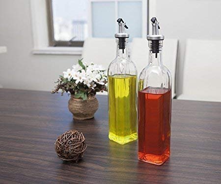 NOBILEA 2 Pcs Glass Oil Dispenser, Vinegar Dispenser, BPA Free, Salad Dressing Cruet Glass Bottle Olive Oil Bottles Dispenser (500 ML Each) (Pack of 2)