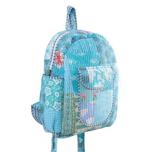 Ravaiyaa – Attitude is everything Unisex Turquoise Patchwork Quilted Cotton Multi-Utility Backpack | Casual Backpack for Girls, One Compartment | Best for Books, Stationery, Lunch Box & Essentials