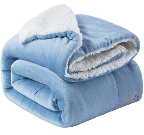 BSB HOME Polyester Micromink Summer AC Blanket Sherpa Super Soft Flannel Solid/Plain Dohar/Comforter, Sky Blue, Size 220 x 228 Cms (Approx 7.4 x 7 ft) (Double)