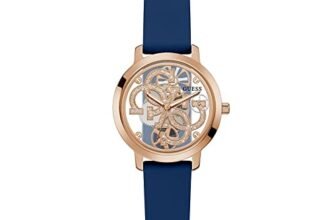 GUESS Silicone Analog Rose Gold Dial Women’s Watch-Gw0452L1,Blue Band