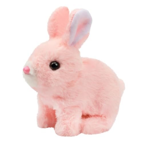 AIERSA Hopping Rabbit Interactive Electronic Pet Plush Bunny Toy with Sounds and Movements Animated Walking Wiggle Ears Twitch Nose Gift for Toddlers Birthday, Pink, 7”