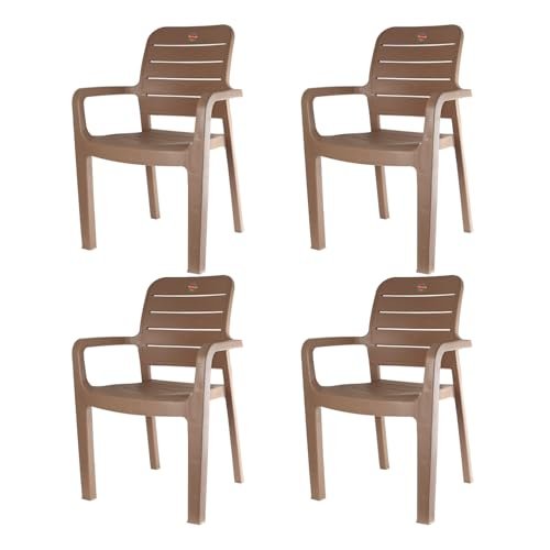 CELLO Trident Chair Set of 4, Marble Beige | Unbreakable, Durable & Strong |Blended PP Material, Easy to Clean |Plastic Chair for Living Room, Home & Office | 3 Years Warranty – Manufacturing Defects