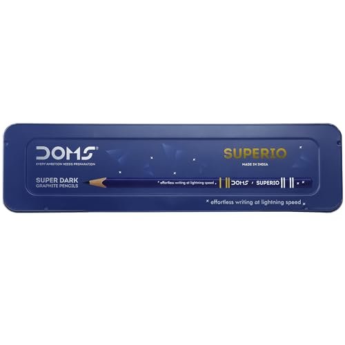 Doms Superio Super Dark Graphite Pencils Pack of 20 Pencils| With FREE 1 Eraser 1 Pencil Sharpner 1 Point Protection Cap & 1 Cleaning Brush| With Storage Case Metal Body