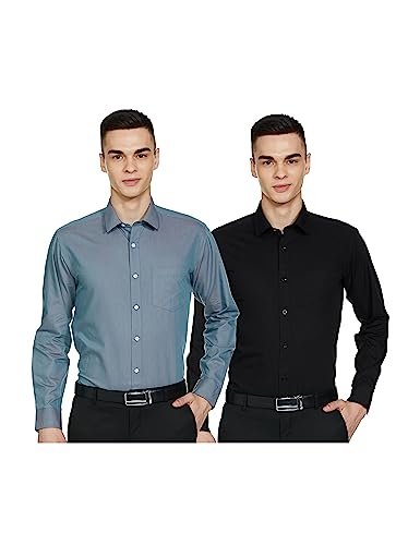 Amazon Brand – Symbol Men’s 100% Cotton Regular Fit Formal Shirt (Pack of 2) Black & D.Green 40
