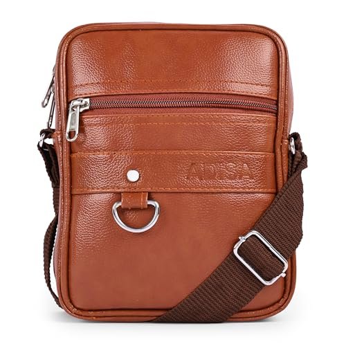 ADISA Faux Leather Unisex Sling Cross Body Travel Office Messenger Bag (MS9011-TAN)