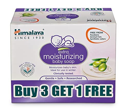 Himalaya Extra Moisturizing Baby Soap buy 3 GET 1FREE (3 N*75+1N 75g Free) No 1 Doctor Prescribed Brand | Aloe, Olive, Milk| Cleanses & Moisturizes Baby’s Skin