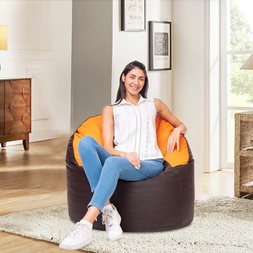 Amazon Brand – Solimo Premium Faux Leather Muddha Bean Bag Filled with Beans | High-Density Beans for Comfortable Seating | Capacity : Up to 6 Ft 3 In Height, 120 Kg, 4 XL | Brown & Orange