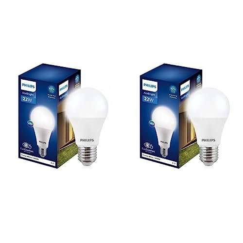 Philips 22-watt LED Bulb |AceBright High Wattage LED Bulb| Base: E27 Light Bulb for Home | Crystal White, Pack of 2