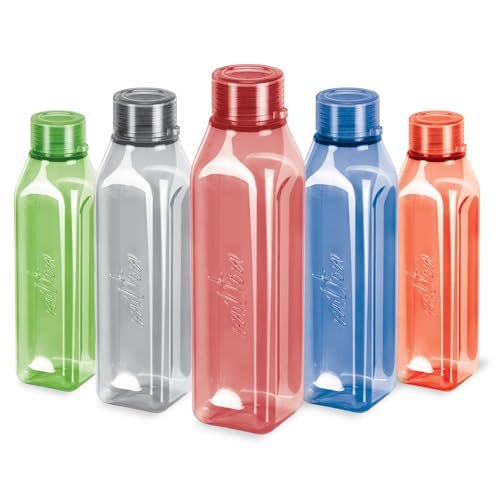 MILTON Prime Pack of 5 Water Bottles, 1 Litre Each I BPA Free I Food Grade Fridge Bottle Set I Leak Proof Bottles for Travel, Work, Assorted